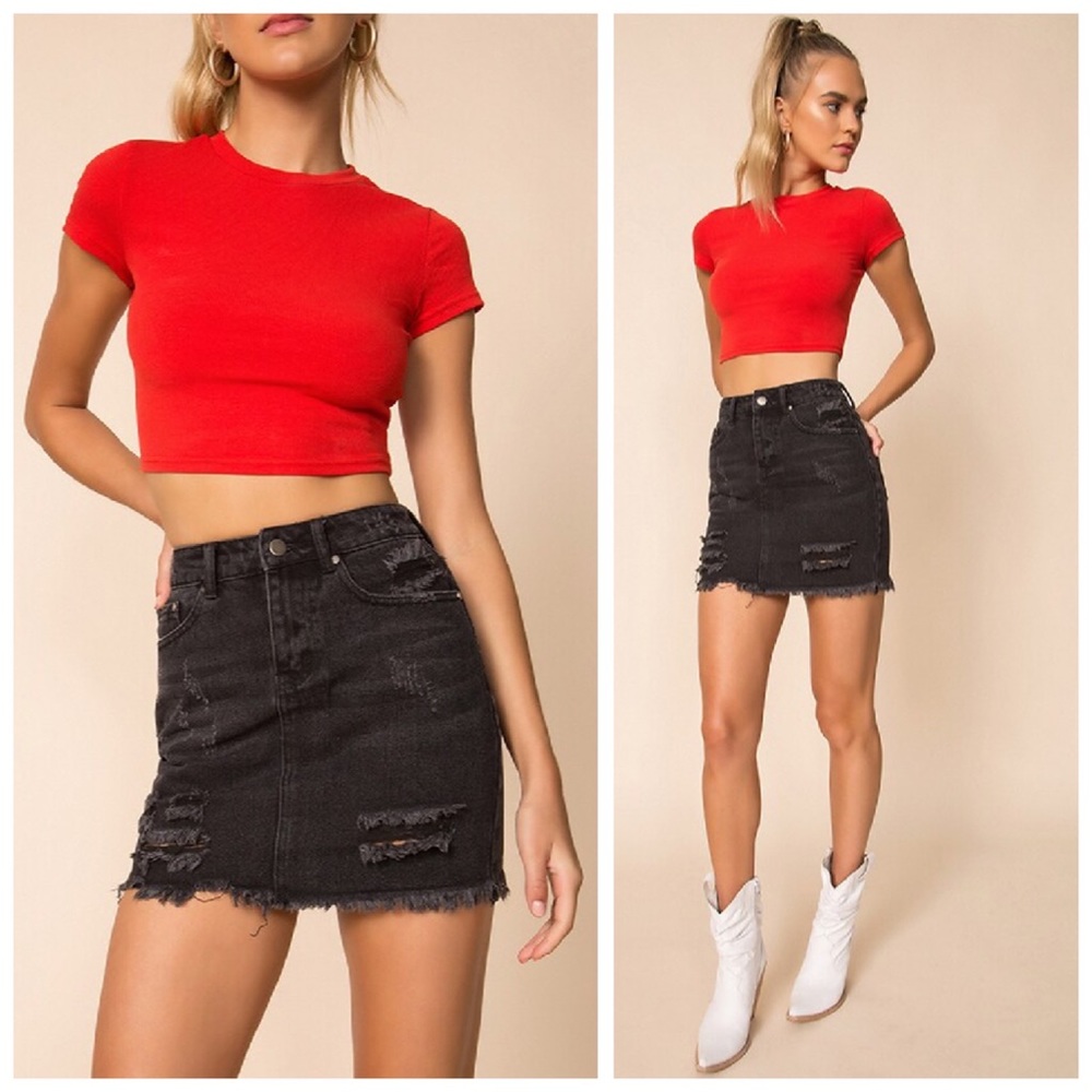 superdown Black Distressed Mini Skirt